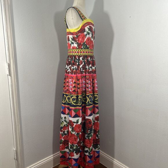 Lai Meng Five Cats Maxi‎ Dress Womens Large Red Abstract Beach Sleeveless - Picture 4 of 7